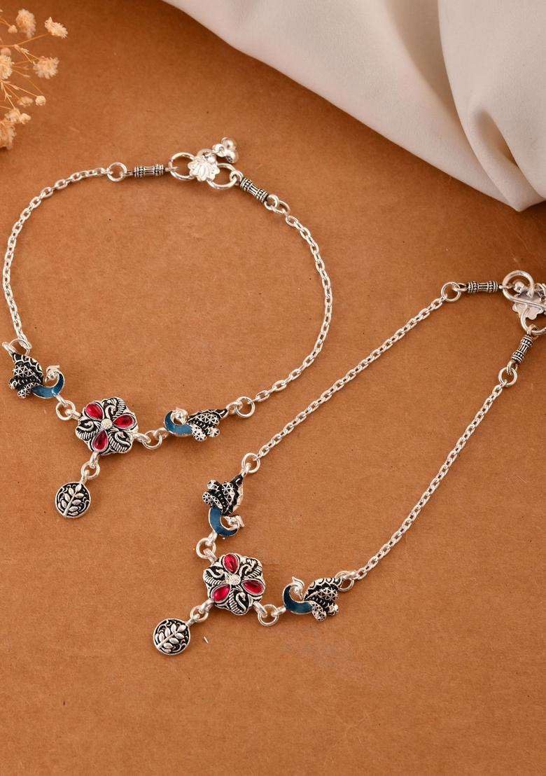 Silver Stainless Steel Anklet - Indya