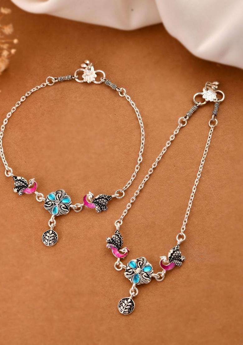 Silver Stainless Steel Anklet - Indya