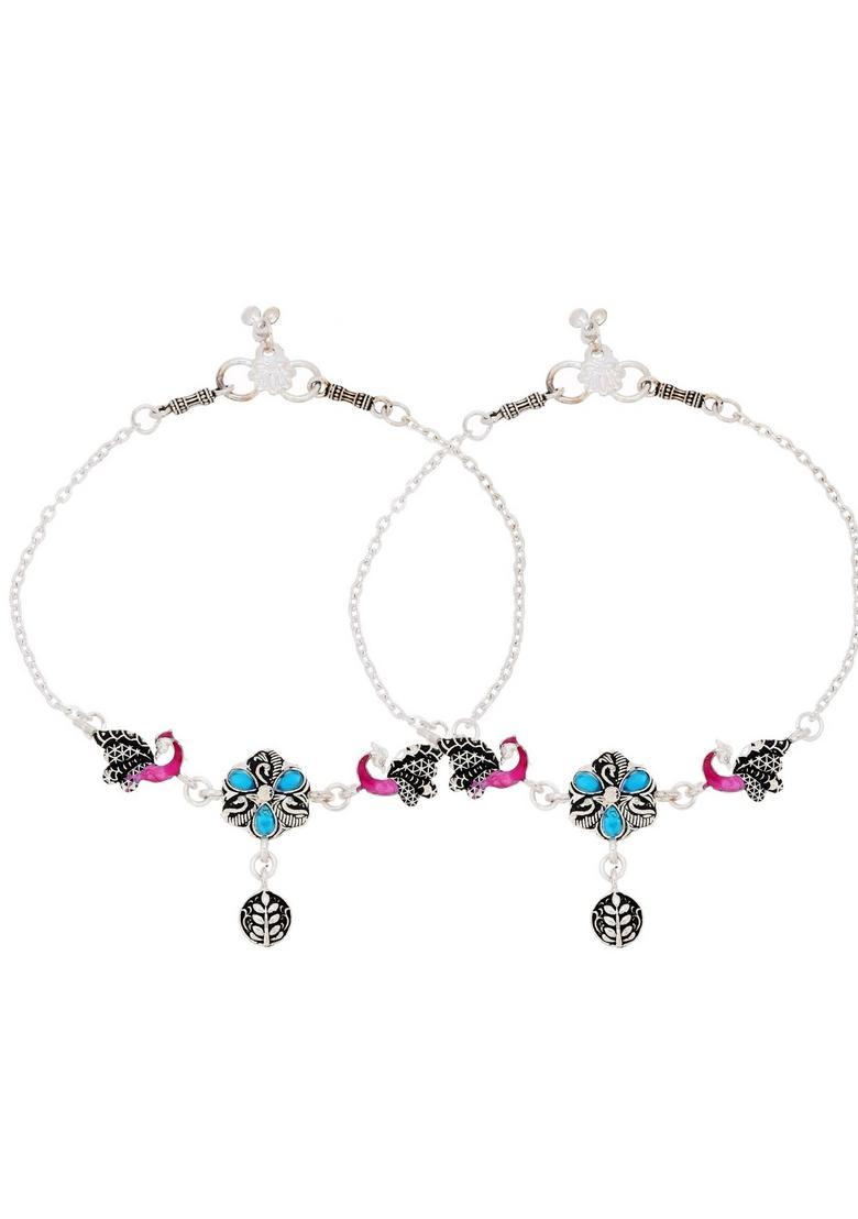 Silver Stainless Steel Anklet - Indya