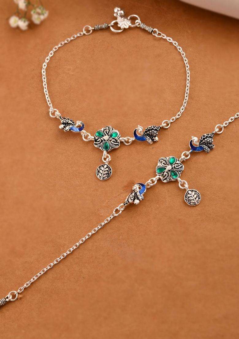 Silver Stainless Steel Anklet - Indya