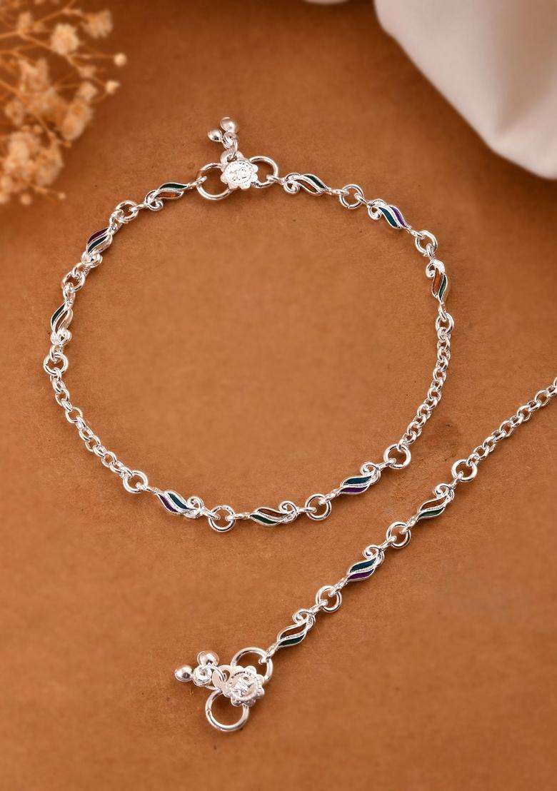 Silver Stainless Steel Anklet - Indya