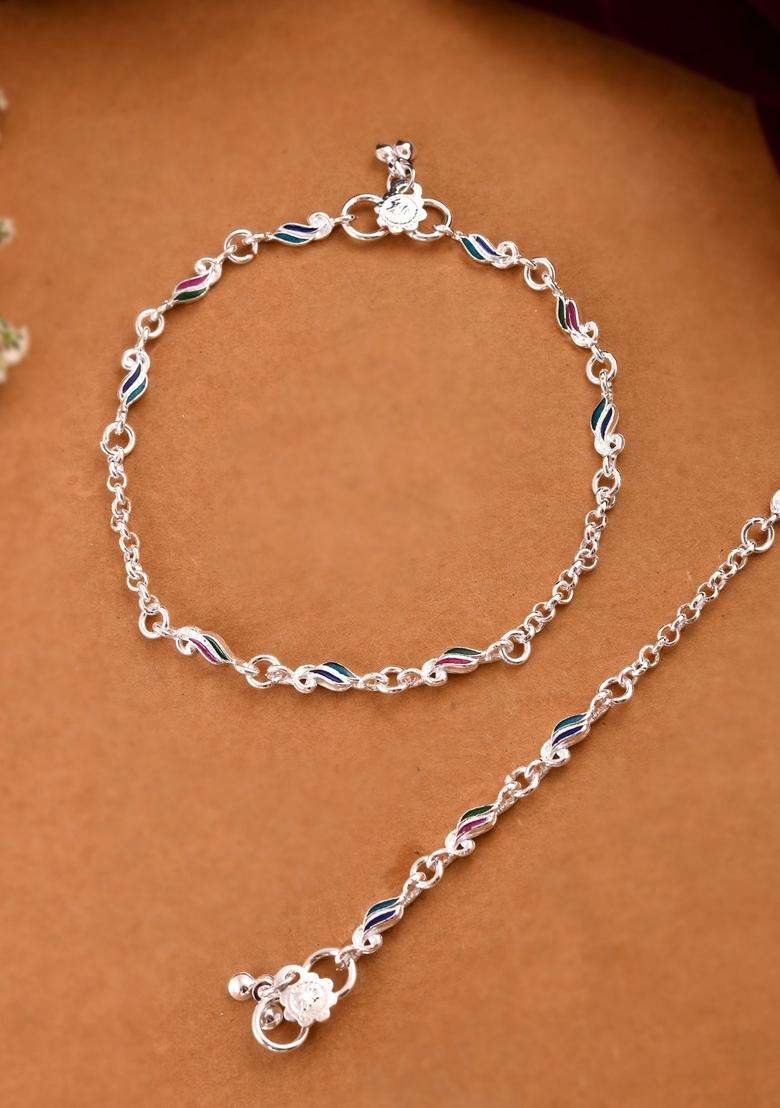 Silver Stainless Steel Anklet - Indya