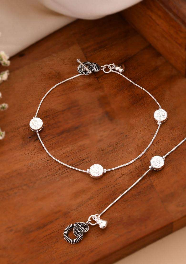 Silver Stainless Steel Anklet - Indya