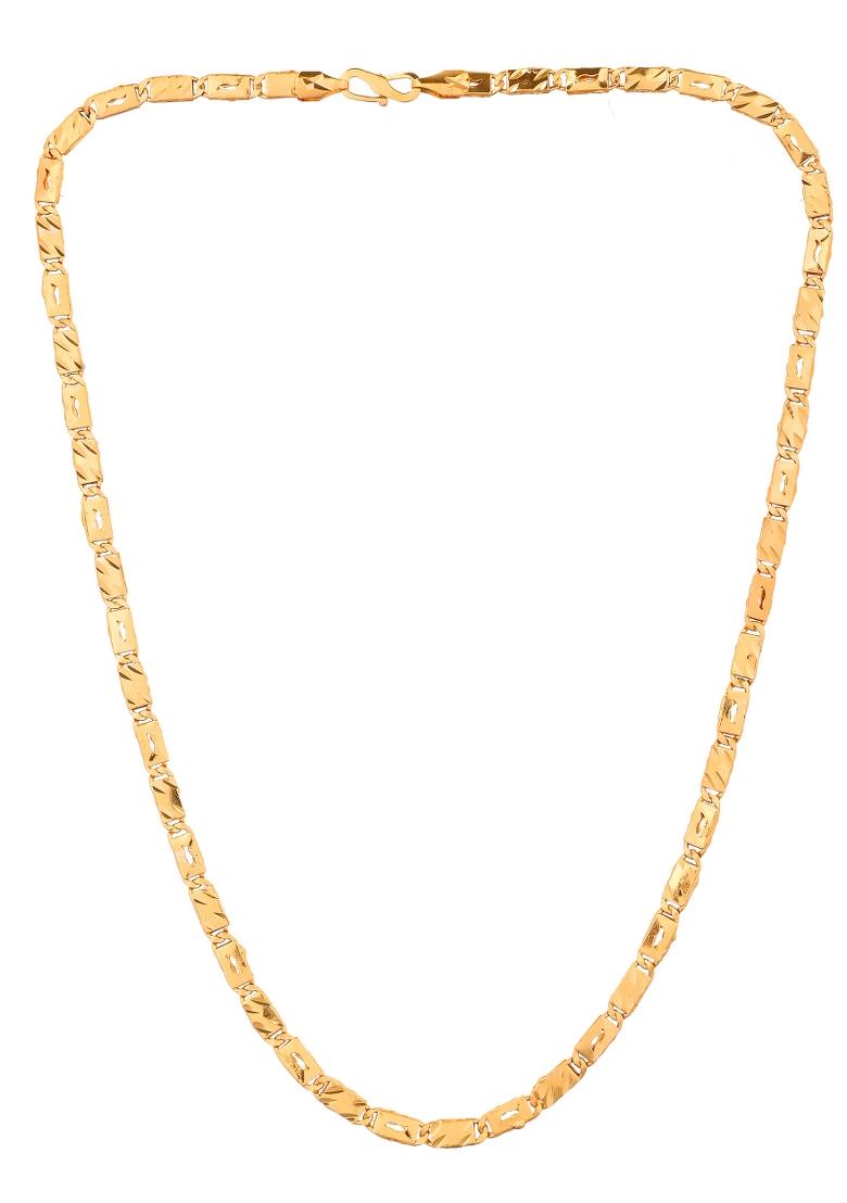 Gold Plated Wave Design Biscuit Chain For Men - Indya