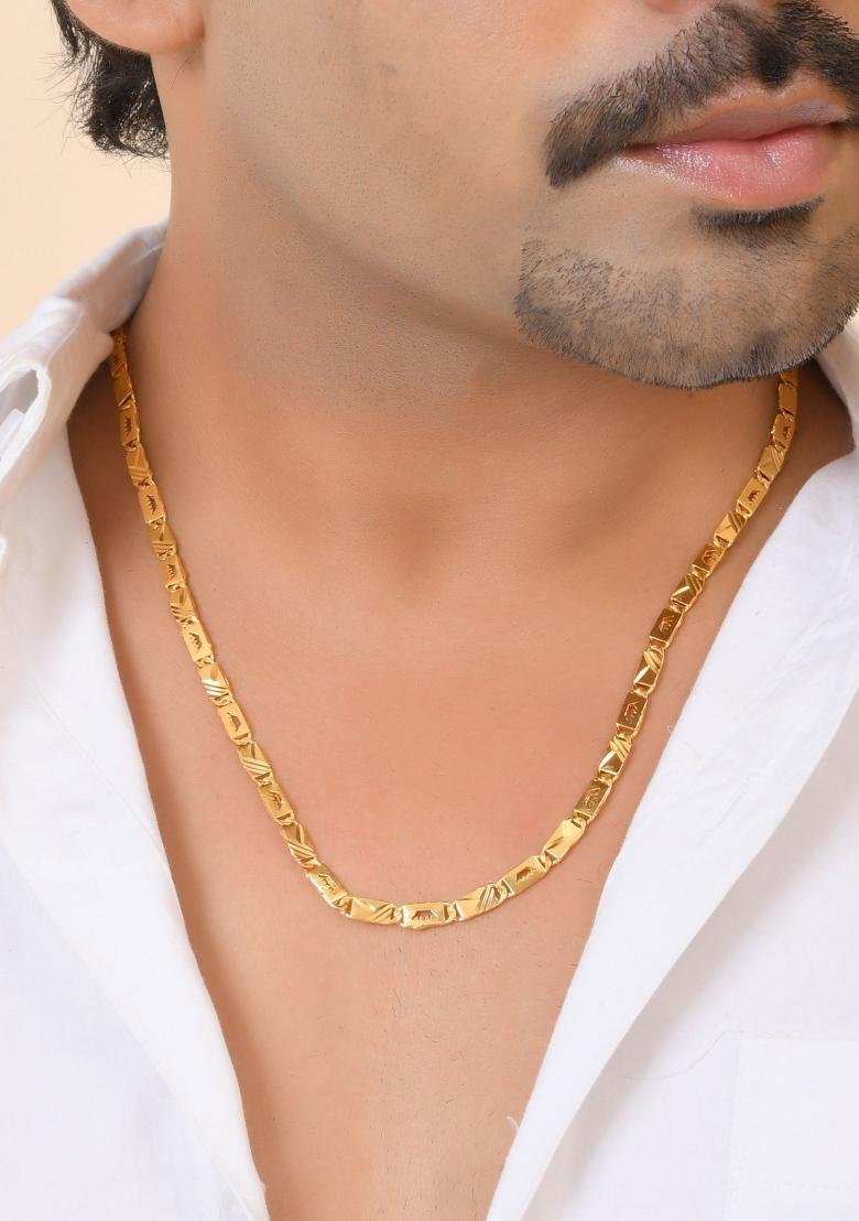 Gold Plated Crown Design Biscuit Chain For Men - Indya