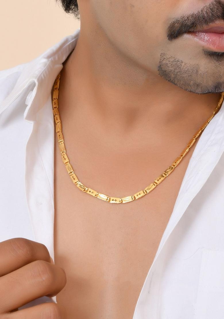 Gold Plated Arrow Design Biscuit Chain For Men - Indya