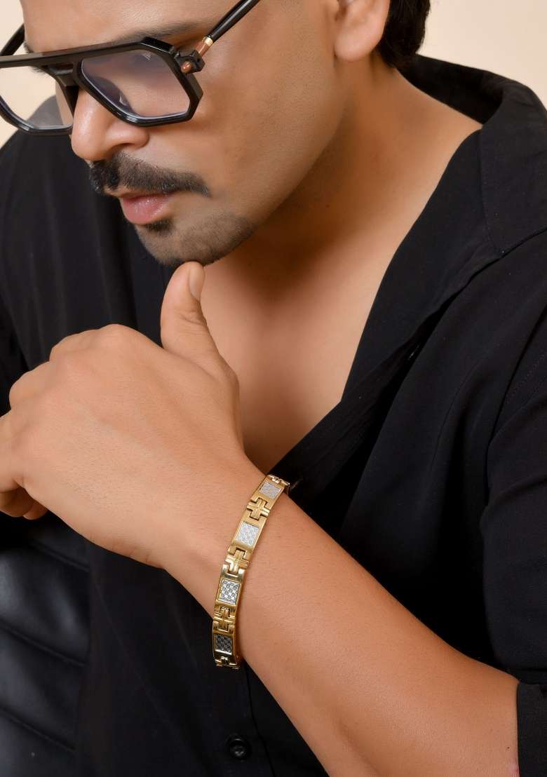 Dual Toned Square Design Men Bracelet - Indya