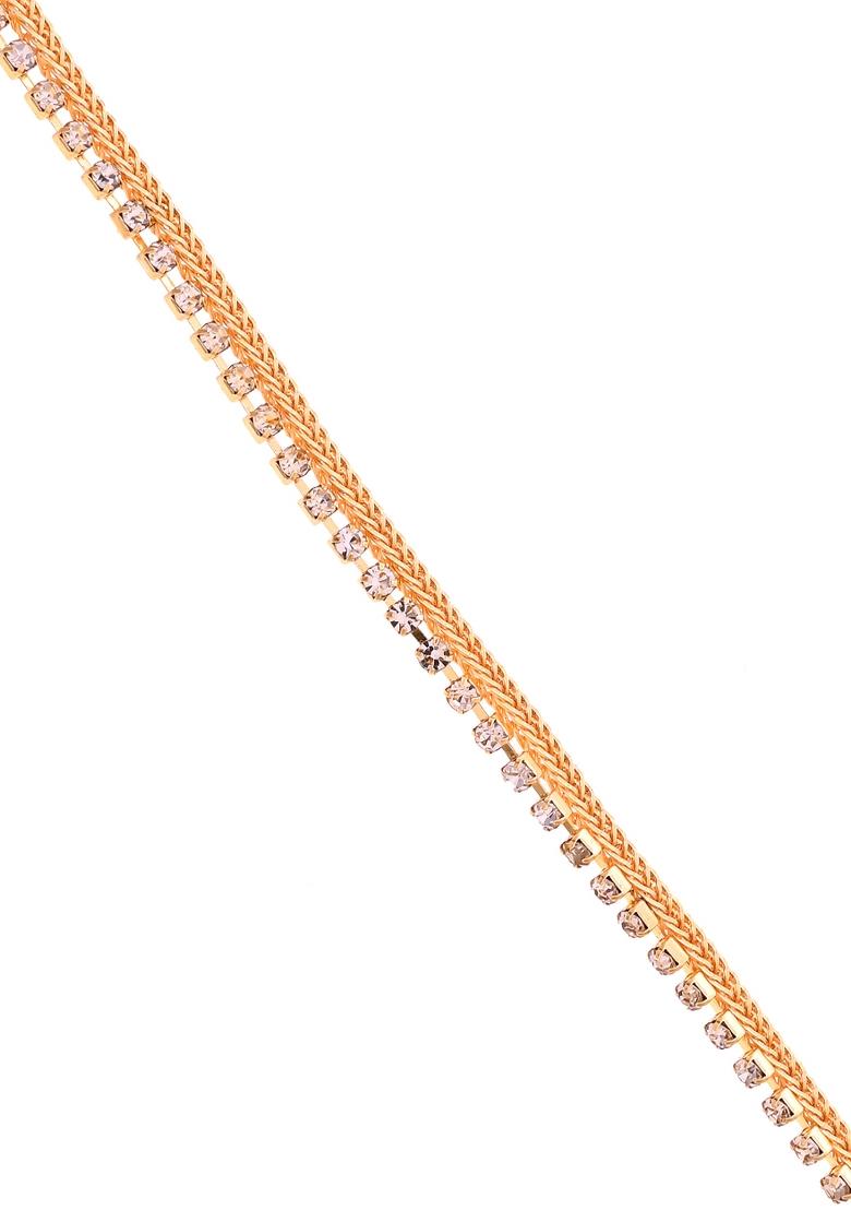 Set Of 2 Gold Plated Stone Studded Anklet - Indya