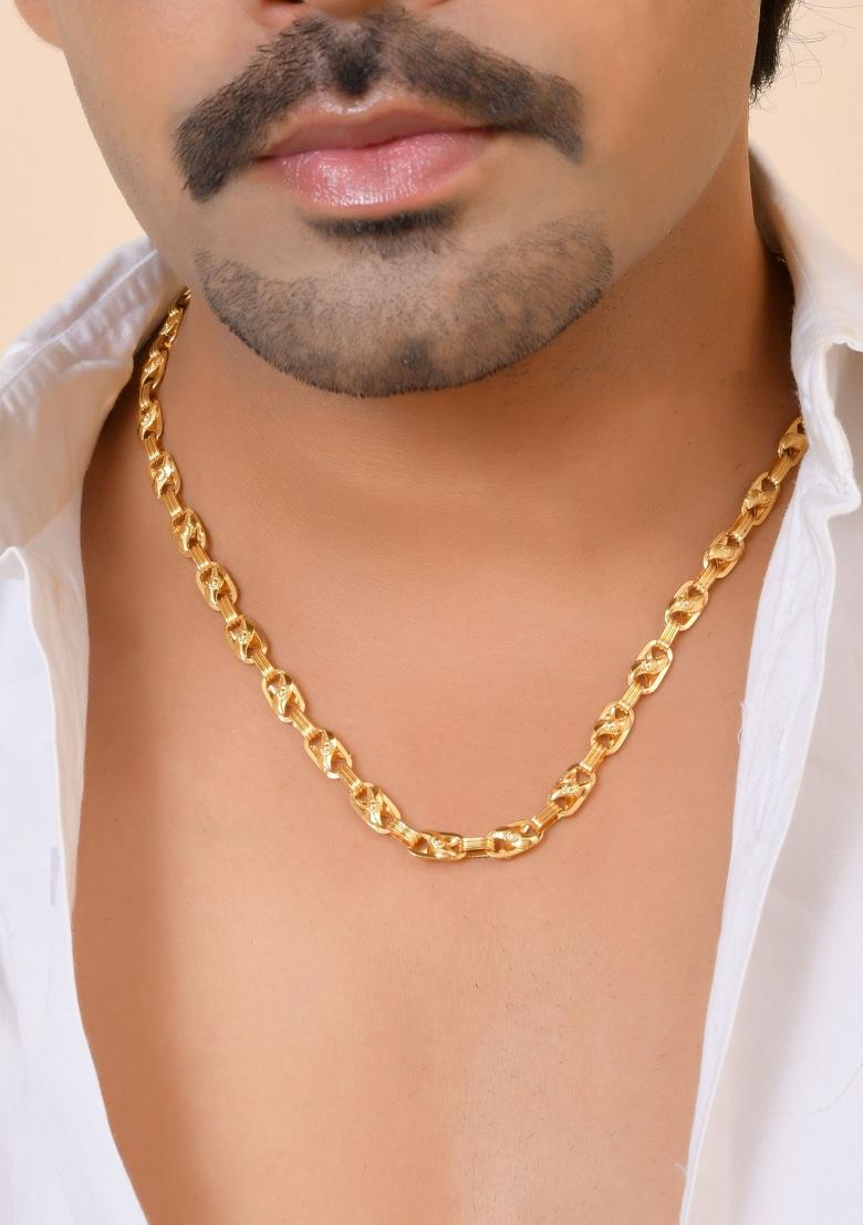 Gold Toned Elegent Designer Link Chain For Men - Indya