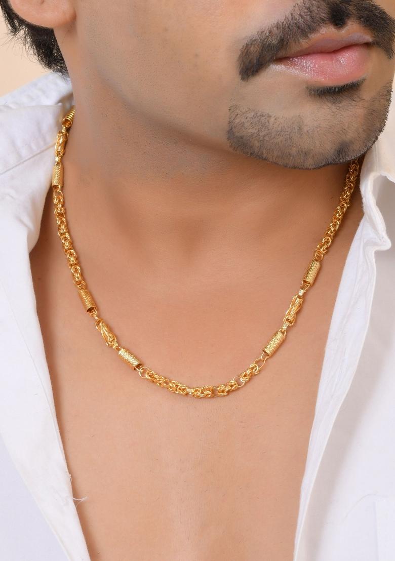 Gold Plated Thick Pipe Shaped Chain For Men - Indya