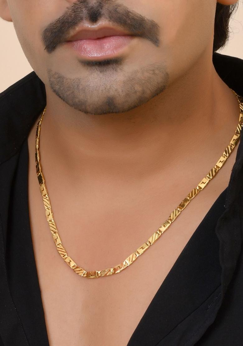 Gold Plated Thunder Light Shaped Biscuit Chain For Men - Indya