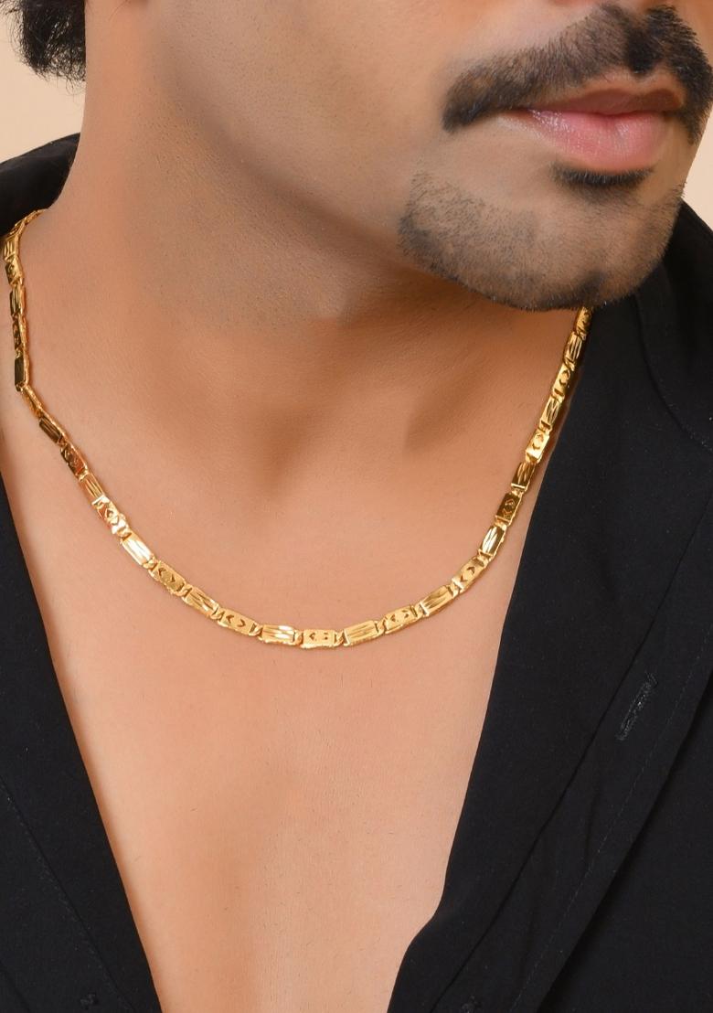Gold Plated Designer Biscuit Chain For Men - Indya