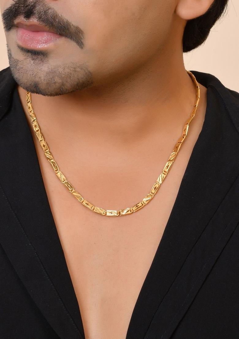 Gold Plated Designer Biscuit Chain For Men - Indya