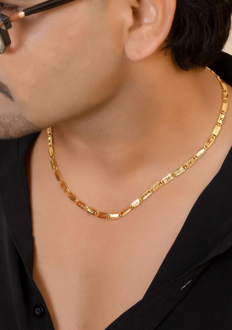 Gold Plated X Designed Biscuit Chain For Men - Indya