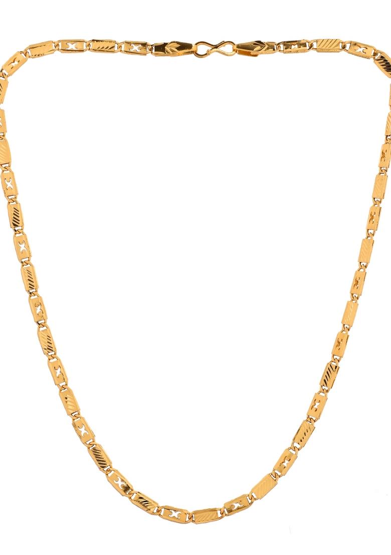 Gold Plated X Designed Biscuit Chain For Men - Indya