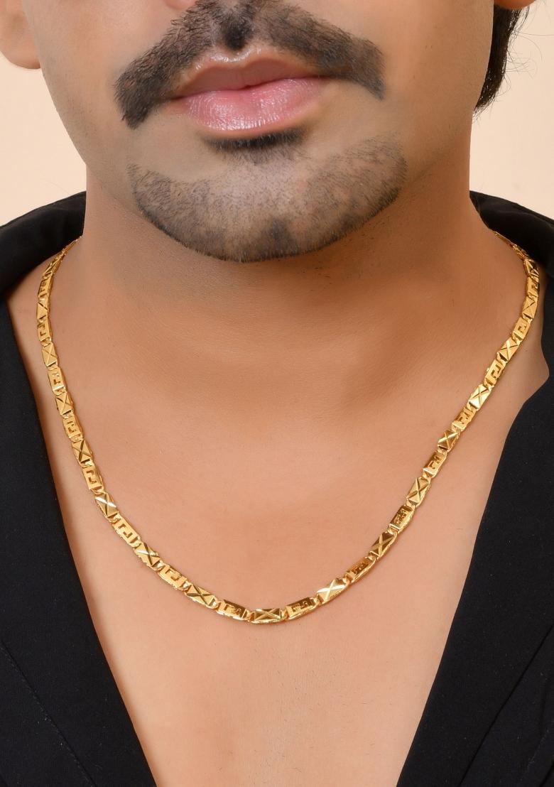 Gold Plated Geomatrical Designed Biscuit Chain For Men - Indya