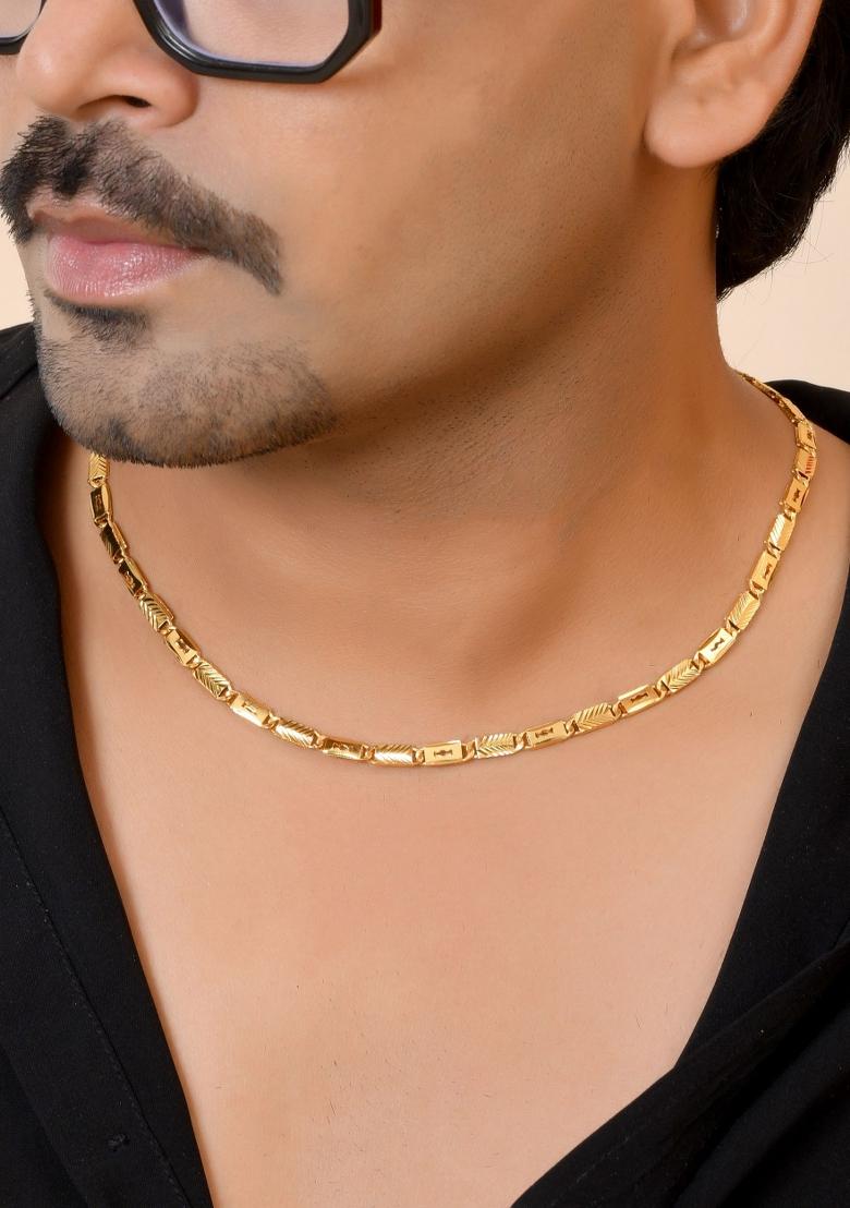 Gold Plated Toffee Designed Biscuit Chain For Men - Indya