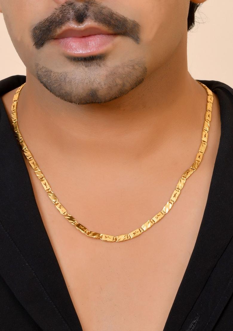 Gold Plated Plain Designed Biscuit Chain For Men - Indya