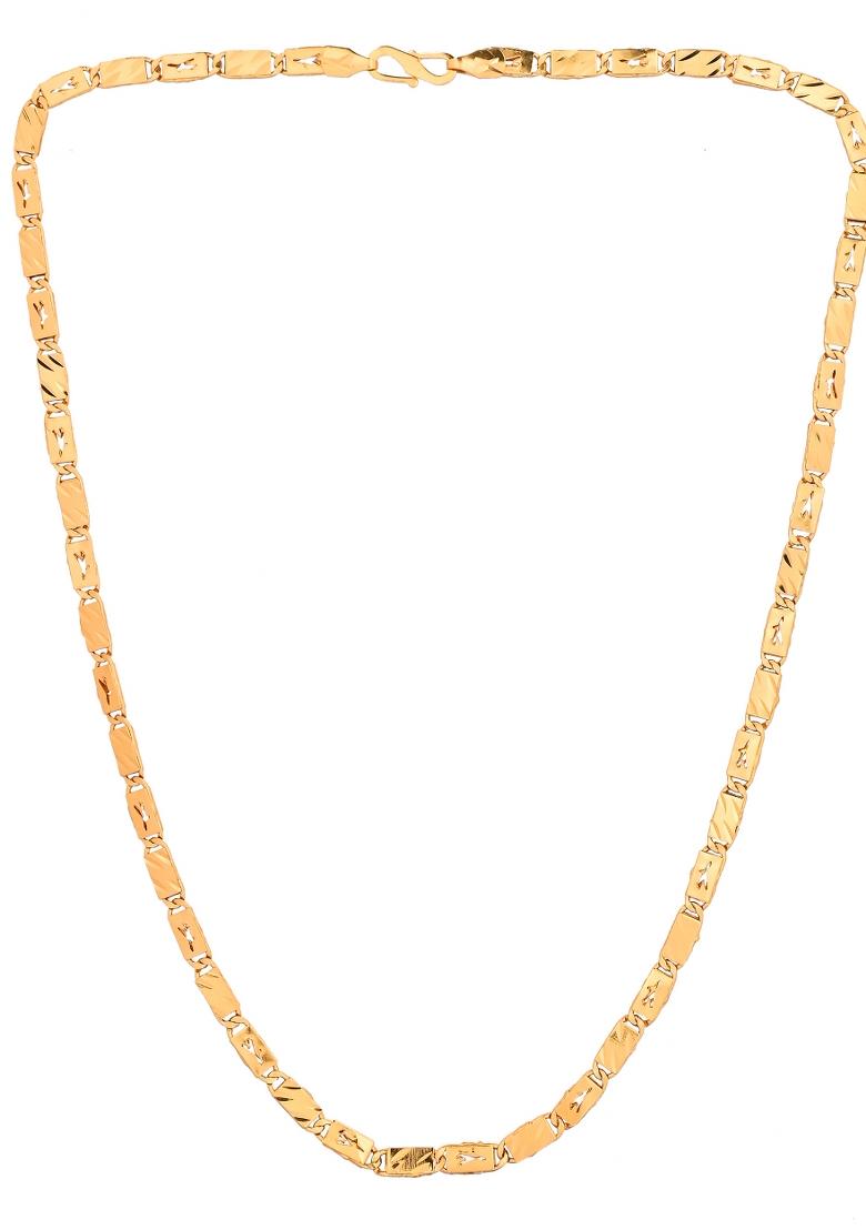 Gold Plated Plain Designed Biscuit Chain For Men - Indya