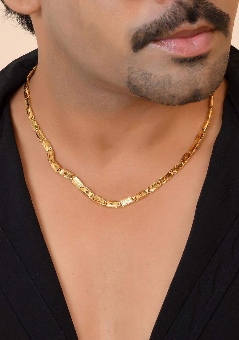 Gold Plated Square Designed Biscuit Chain For Men - Indya