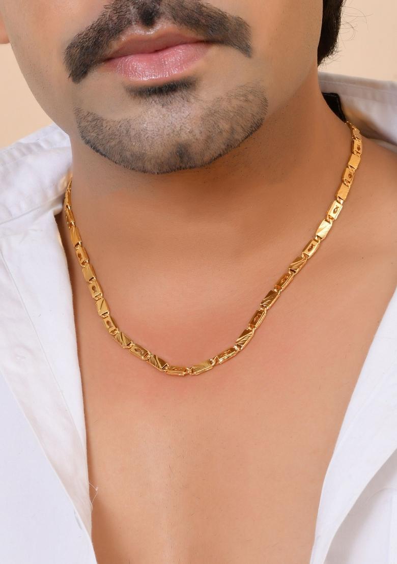 Gold Plated Fish Designed Biscuit Chain For Men - Indya