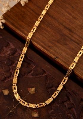 Gold Toned Rectangular Designed Biscuit Chain For Men