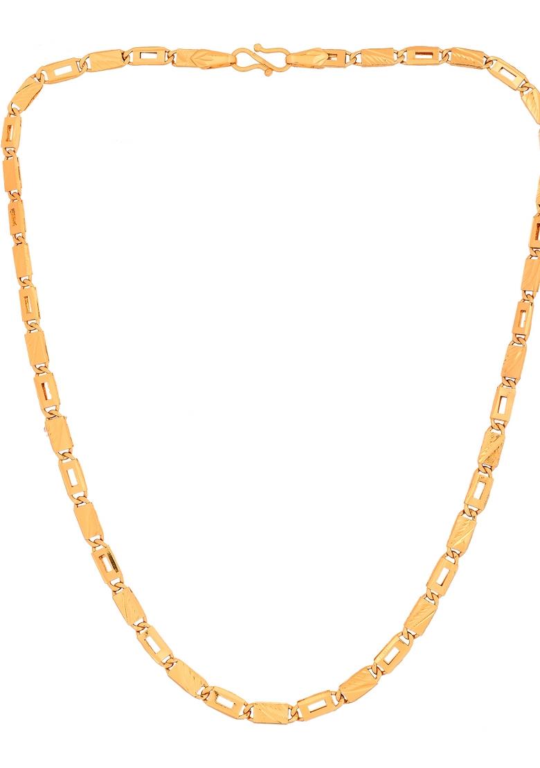 Gold Toned Rectangular Designed Biscuit Chain For Men - Indya