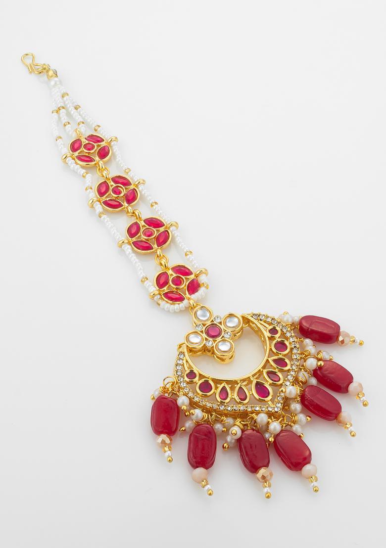 Red Kundan Alloy Kundan Mangtikka - Indya