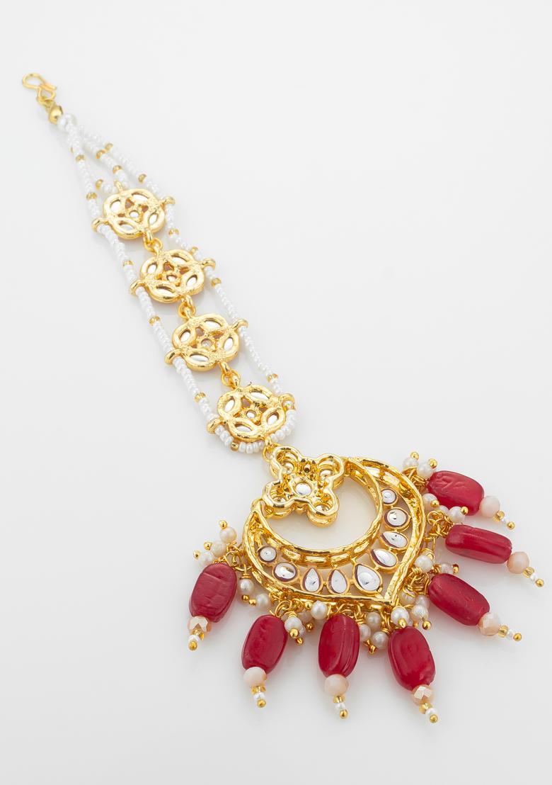 Red Kundan Alloy Kundan Mangtikka - Indya