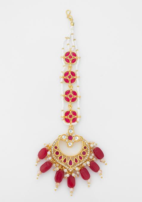Red Kundan Alloy Kundan Mangtikka