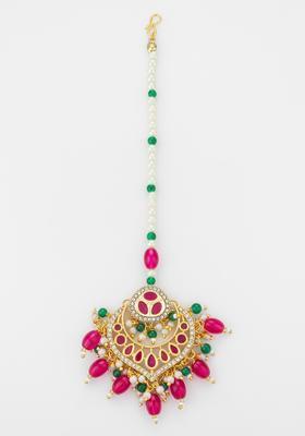 Pink Kundan Alloy Kundan Mangtikka