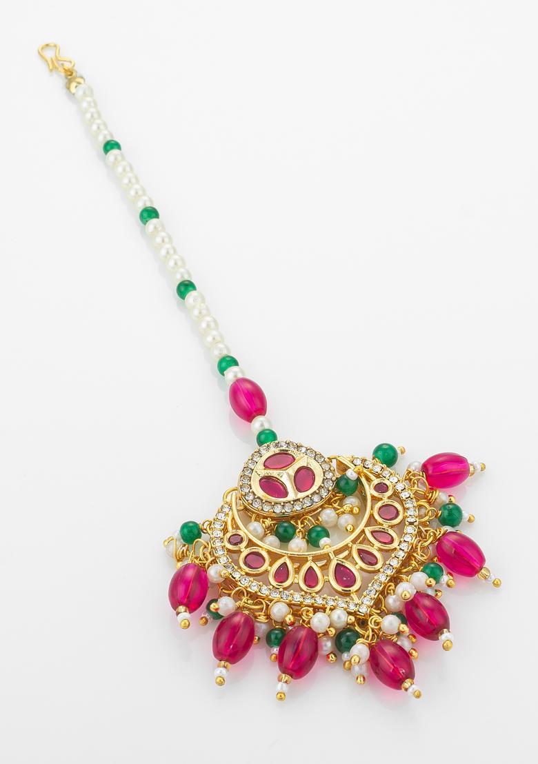 Pink Kundan Alloy Kundan Mangtikka - Indya