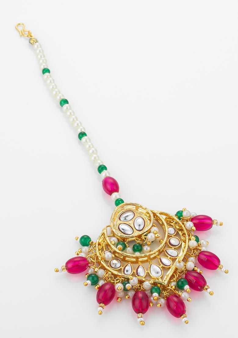Pink Kundan Alloy Kundan Mangtikka - Indya