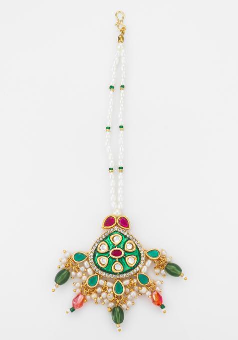 Green Kundan Alloy Kundan Mangtikka