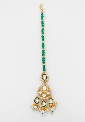 Green Kundan Alloy Kundan Mangtikka
