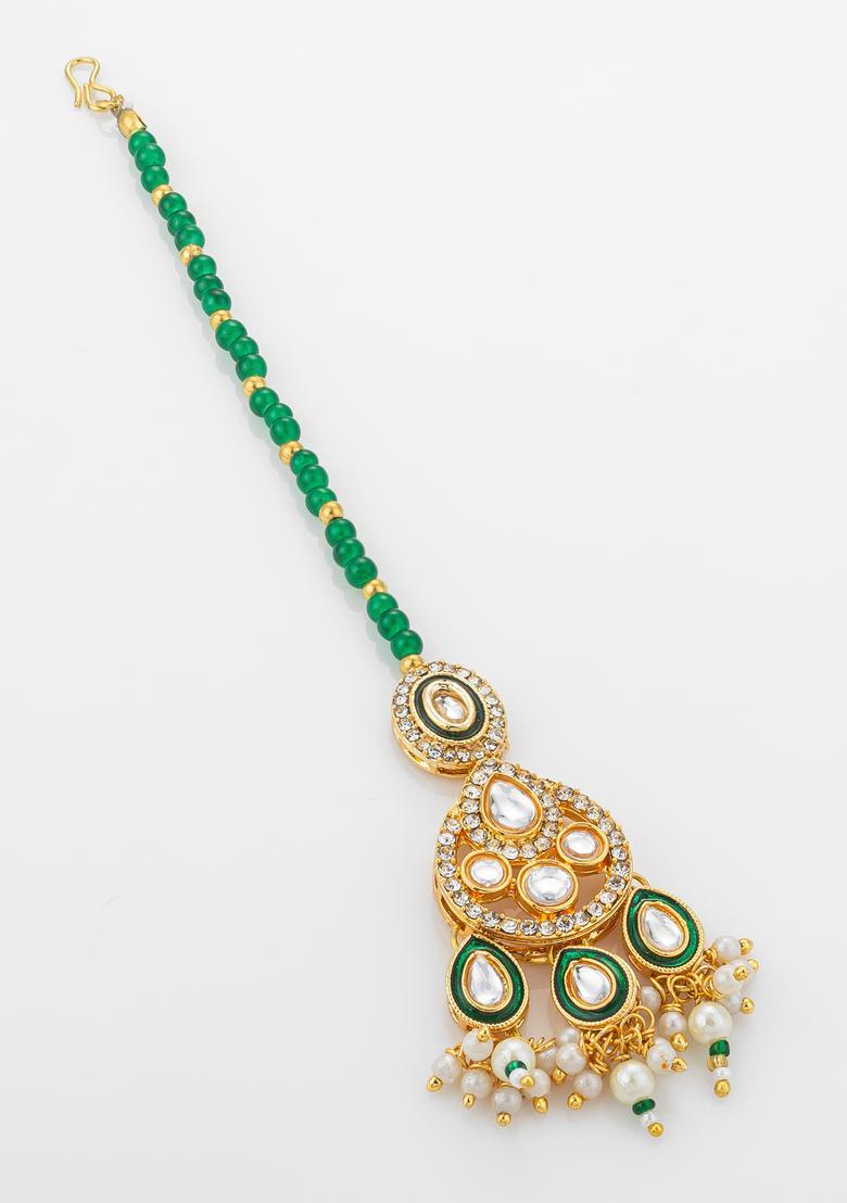 Green Kundan Alloy Kundan Mangtikka - Indya