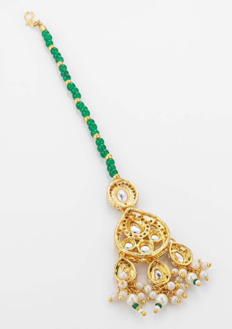 Green Kundan Alloy Kundan Mangtikka - Indya