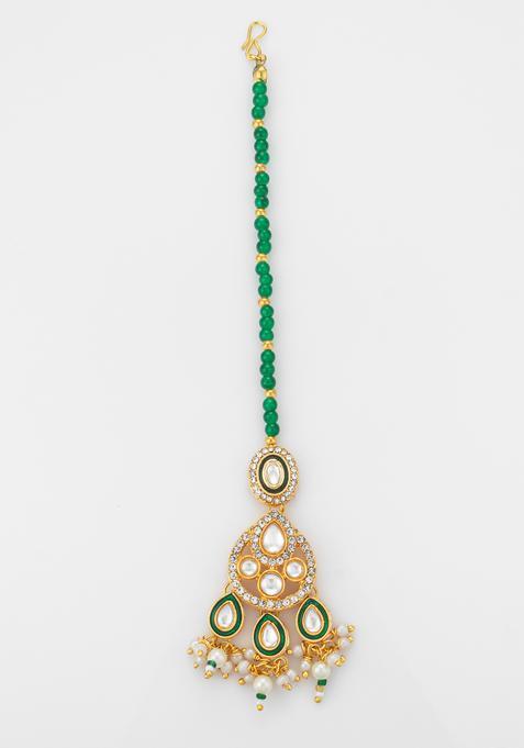 Green Kundan Alloy Kundan Mangtikka