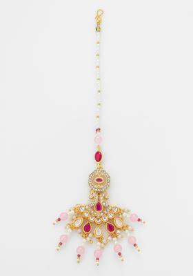 Pink Kundan Alloy Kundan Mangtikka