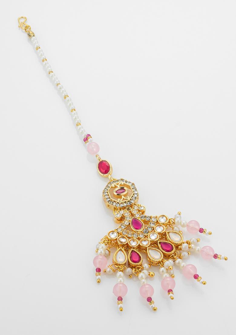 Pink Kundan Alloy Kundan Mangtikka - Indya