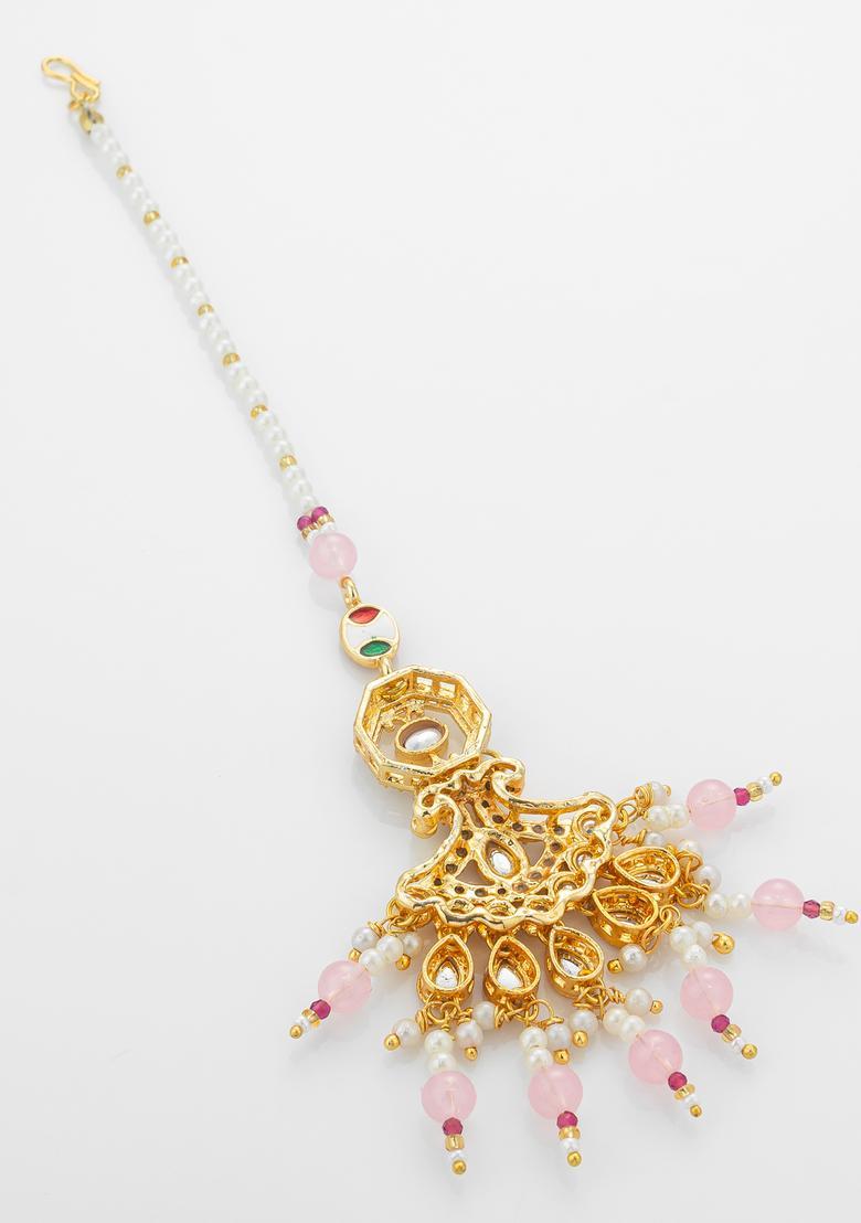 Pink Kundan Alloy Kundan Mangtikka - Indya
