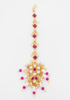 Pink Kundan Alloy Kundan Mangtikka