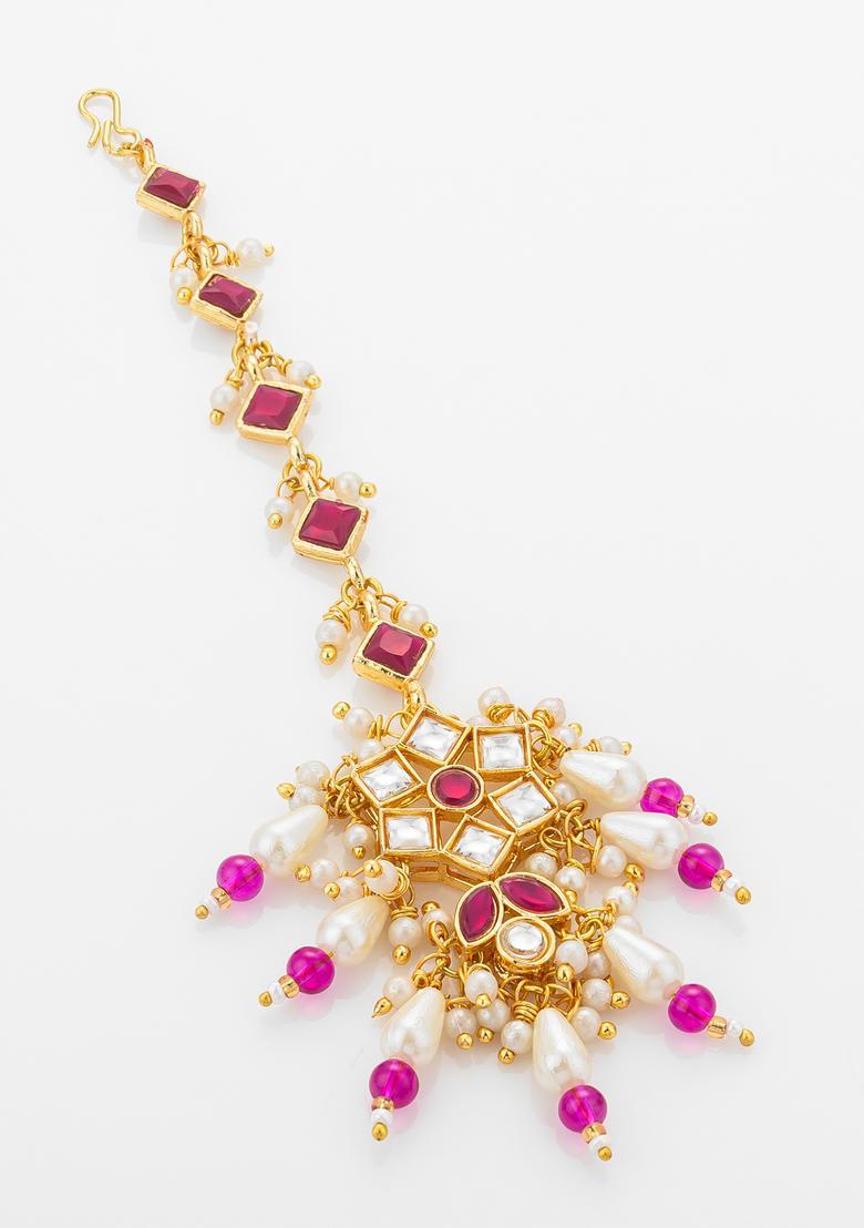 Pink Kundan Alloy Kundan Mangtikka - Indya