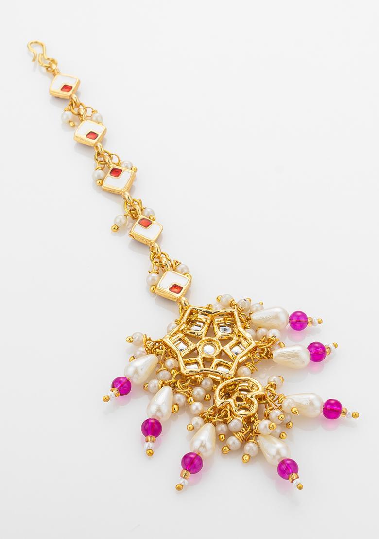 Pink Kundan Alloy Kundan Mangtikka - Indya