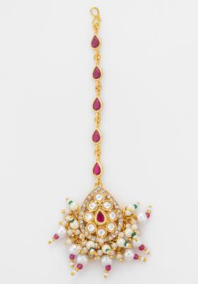Red Kundan Alloy Kundan Mangtikka