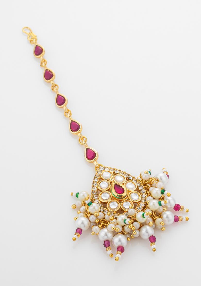 Red Kundan Alloy Kundan Mangtikka - Indya