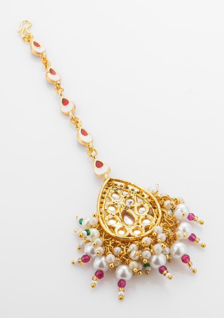 Red Kundan Alloy Kundan Mangtikka - Indya