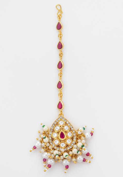 Red Kundan Alloy Kundan Mangtikka