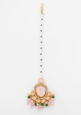 Pink Kundan Alloy Kundan Mangtikka