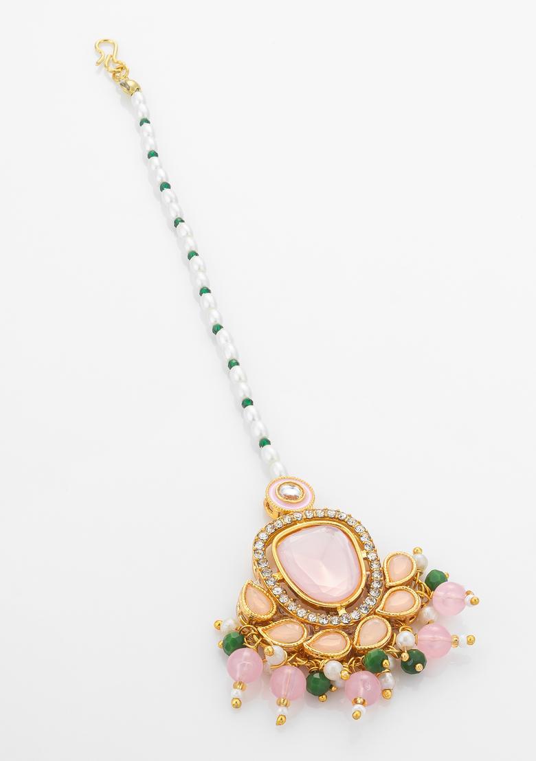 Pink Kundan Alloy Kundan Mangtikka - Indya